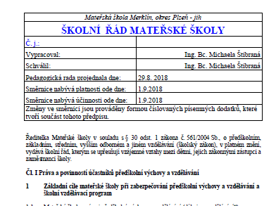 Otevřít info v pdf školní řád - printscreen
