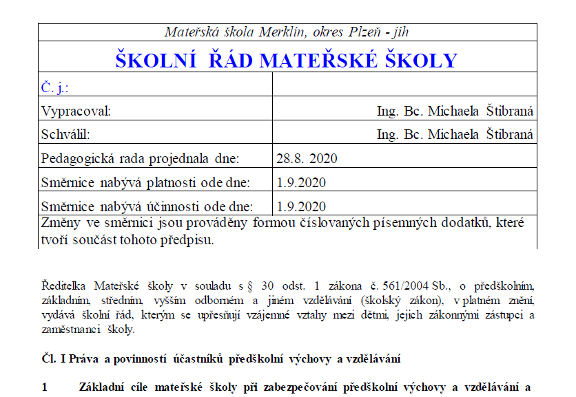 Otevřít info v pdf školní řád - printscreen