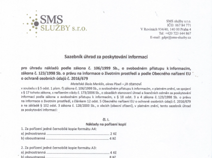 Sazebník úhrad za poskytování informací- printscreen