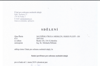 Sdělení - Pověřenec pro ochranu osobních údajů: - printscreen