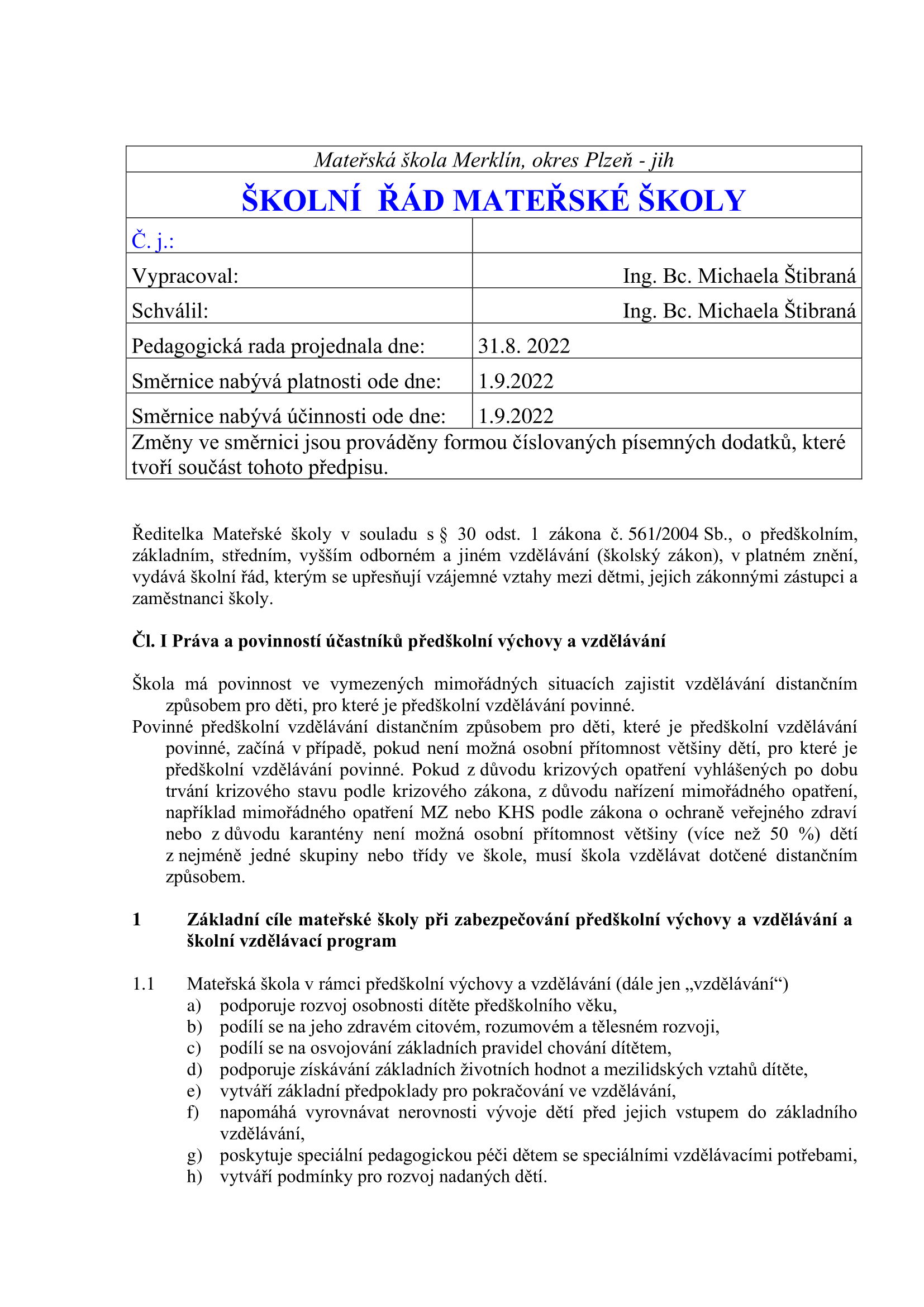 Otevřít info v pdf školní řád - printscreen